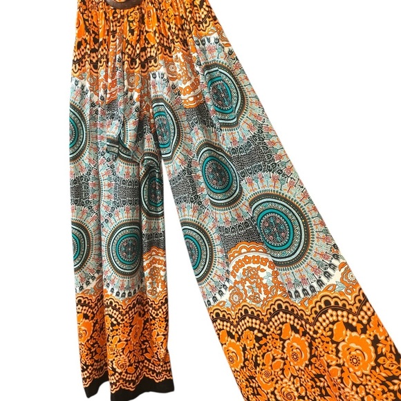 India Boutique Pants - India Boutique Orange and Teal Wide Leg Pants with Tie NWT